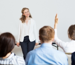 business woman giving lecture