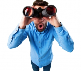 suprised man with binoculars
